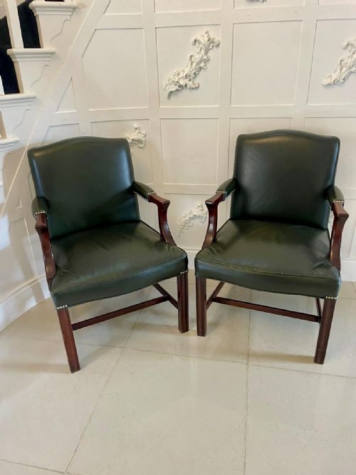 PAIR OF ANTIQUE QUALITY LEATHER AND MAHOGANY DESK CHAIRS
