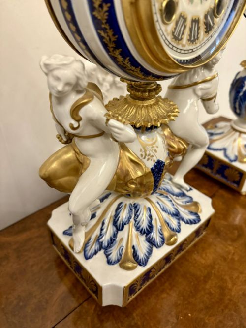 fig 2. Outstanding Quality Large Antique Victorian French Porcelain and Gilded Metal Clock Set