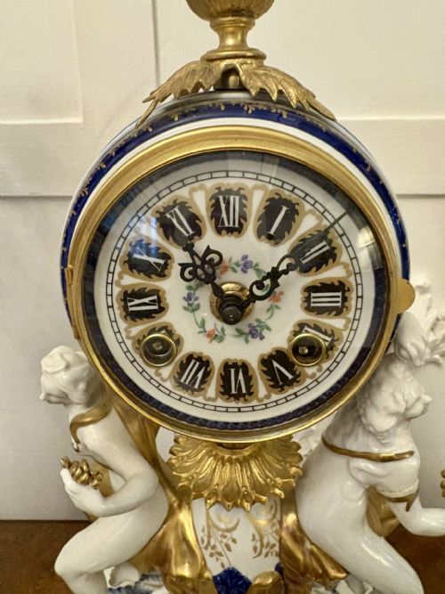 fig 4. Outstanding Quality Large Antique Victorian French Porcelain and Gilded Metal Clock Set