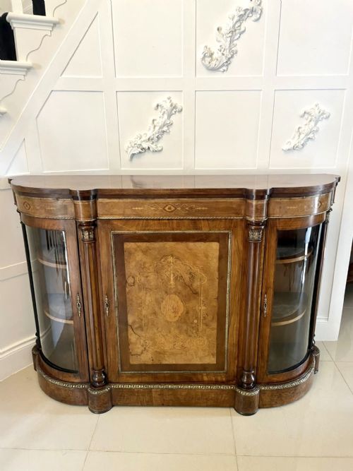 SUPERB QUALITY ANTIQUE VICTORIAN BURR WALNUT INLAID CREDENZASIDEBOARD