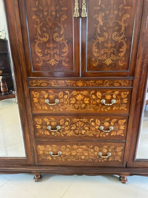 fig 3. Outstanding Quality Large Antique Victorian Figured Walnut Floral Marquetry Inlaid Wardrobe