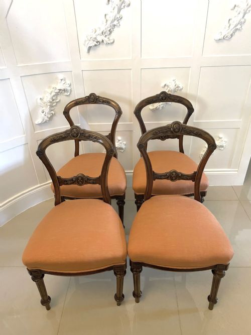 SET OF 4 QUALITY ANTIQUE VICTORIAN CARVED WALNUT DINING CHAIRS - ADDITIONAL PHOTO 6