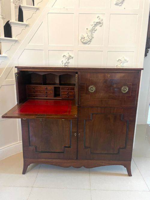 UNUSUAL ANTIQUE GEORGE III QUALITY FIGURED MAHOGANY DOUBLE SECRETAIRE DESK - ADDITIONAL PHOTO 9