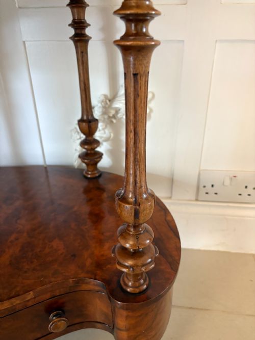 OUTSTANDING QUALITY ANTIQUE VICTORIAN BURR WALNUT SERPENTINE SHAPED WHATNOT - ADDITIONAL PHOTO 9