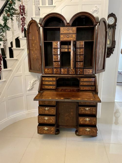 ANTIQUE WILLIAM AND MARY OUTSTANDING QUALITY BURR WALNUT INLAID MARQUETRY DOUBLE DOME BUREAU BOOKCASE - ADDITIONAL PHOTO 18