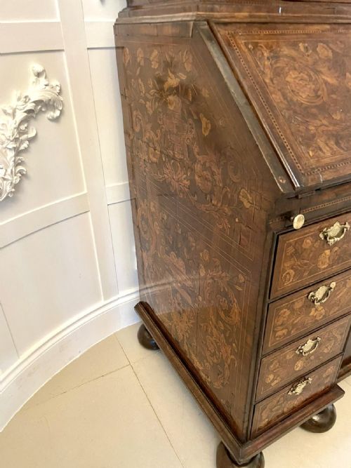 ANTIQUE WILLIAM AND MARY OUTSTANDING QUALITY BURR WALNUT INLAID MARQUETRY DOUBLE DOME BUREAU BOOKCASE - ADDITIONAL PHOTO 25