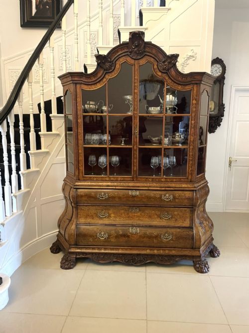 fig 1. Antique 18th Century Quality Dutch Marquetry Inlaid Burr Walnut Display Cabinet