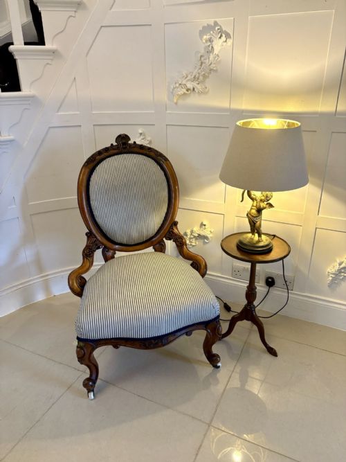 SUPERB QUALITY CARVED WALNUT ANTIQUE VICTORIAN LADIES CHAIR - ADDITIONAL PHOTO 9