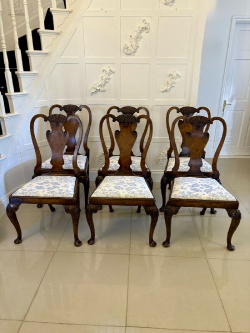 SUPERB QUALITY SET OF 6 ANTIQUE VICTORIAN CARVED BURR WALNUT DINING CHAIRS - ADDITIONAL PHOTO 1
