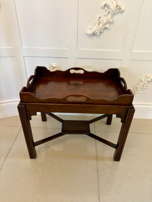ANTIQUE EDWARDIAN QUALITY MAHOGANY BUTLERS TRAY ON STAND