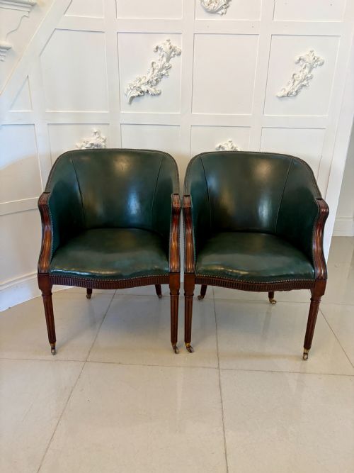 SUPERB QUALITY PAIR OF ANTIQUE VICTORIAN GREEN LEATHER DESK CHAIRS
