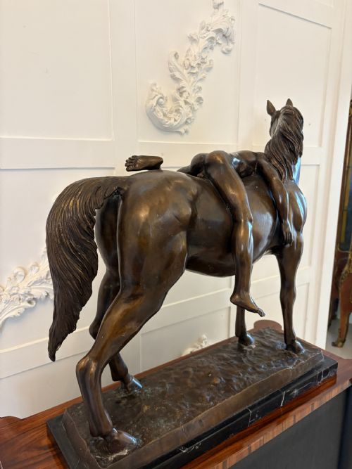 LARGE ANTIQUE BRONZE STUDY OF A NUDE MALE ON HORSEBACK - ADDITIONAL PHOTO 3