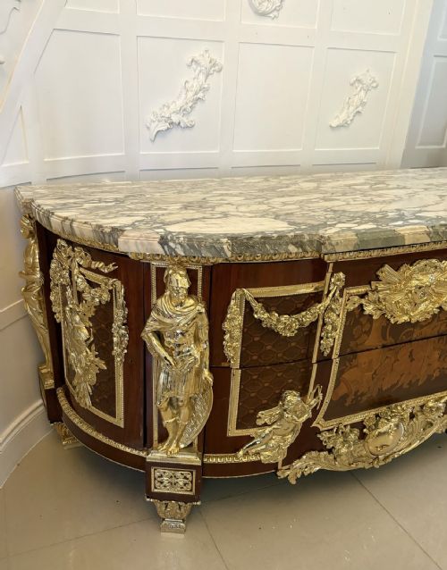 ANTIQUE RARE FINE PAIR OF FRENCH MARQUETRY AND GILT BRONZE MOUNTED COMMODES IN THE LOUIS XVI STYLE AFTER JEANHENRI RIESENER - ADDITIONAL PHOTO 6