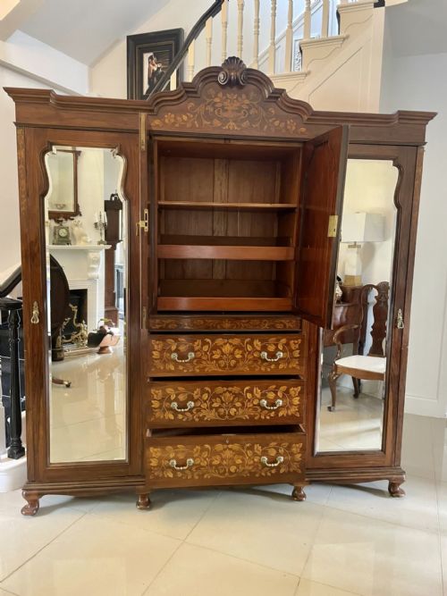 fig 4. Outstanding Quality Large Antique Victorian Figured Walnut Floral Marquetry Inlaid Wardrobe