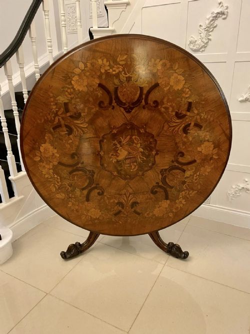 OUTSTANDING QUALITY ANTIQUE VICTORIAN BURR WALNUT MARQUETRY INLAID CENTREDINING TABLE