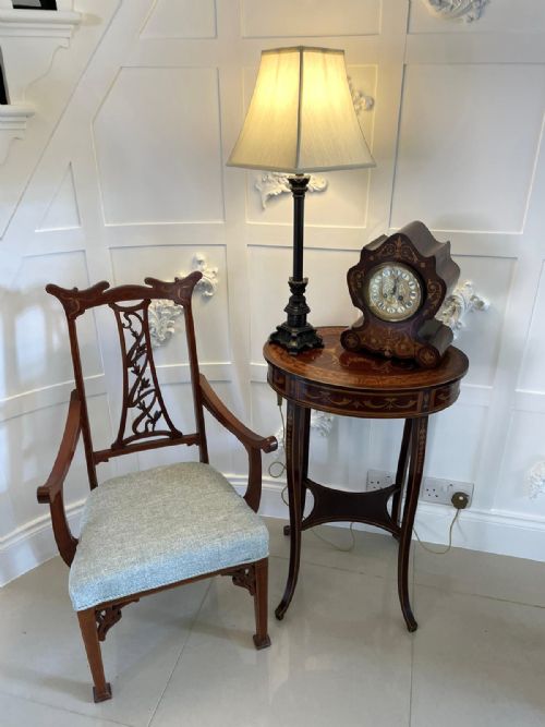 ANTIQUE 19TH CENTURY FRENCH ROSEWOOD MARQUETRY INLAID EIGHT DAY MANTEL CLOCK - ADDITIONAL PHOTO 1
