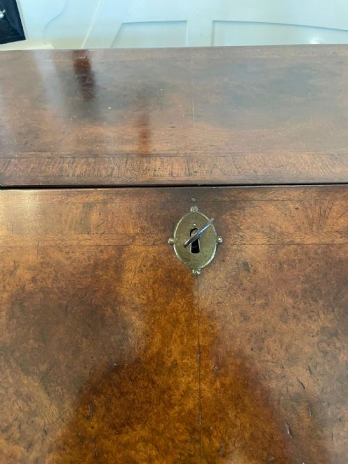 fig 1. Large Antique William and Mary Burr Walnut Herringbone Inlaid Two Part Bureau