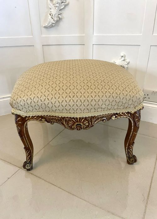 ANTIQUE VICTORIAN CARVED WALNUT AND GILT STOOL - ADDITIONAL PHOTO 6