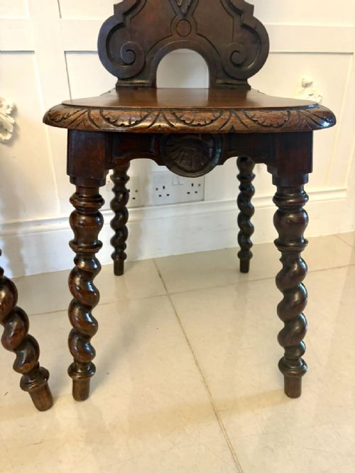 PAIR OF ANTIQUE VICTORIAN QUALITY CARVED OAK HALL CHAIRS - ADDITIONAL PHOTO 12