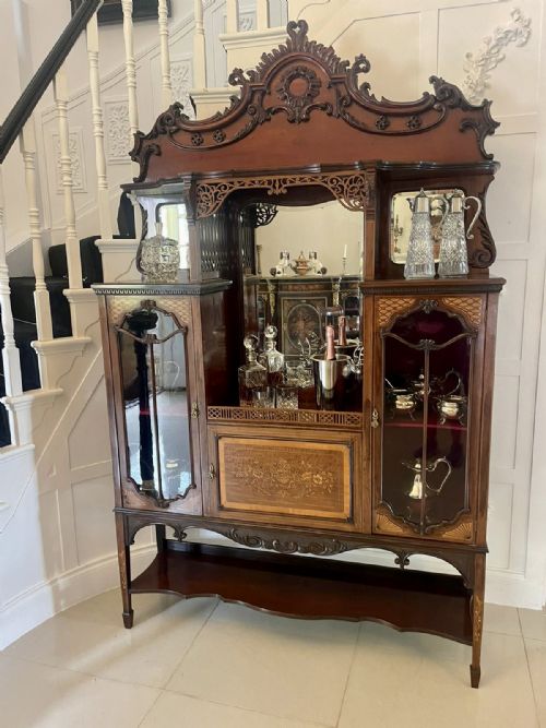 OUTSTANDING QUALITY LARGE ANTIQUE VICTORIAN MAHOGANY INLAID SATINWOOD DISPLAY CABINET - ADDITIONAL PHOTO 16