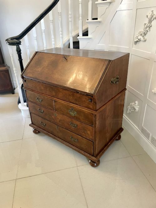 fig 1. Large Antique William and Mary Burr Walnut Herringbone Inlaid Two Part Bureau