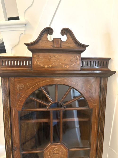 UNUSUAL ANTIQUE VICTORIAN QUALITY INLAID ROSEWOOD HANGING CORNER CABINET - ADDITIONAL PHOTO 2