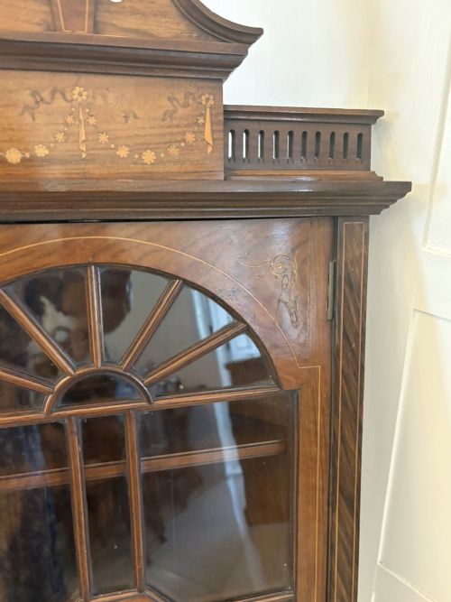 UNUSUAL ANTIQUE VICTORIAN QUALITY INLAID ROSEWOOD HANGING CORNER CABINET - ADDITIONAL PHOTO 3