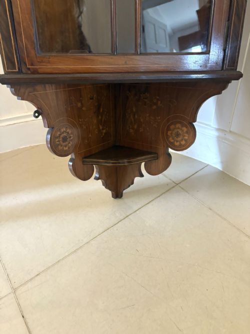 UNUSUAL ANTIQUE VICTORIAN QUALITY INLAID ROSEWOOD HANGING CORNER CABINET - ADDITIONAL PHOTO 4