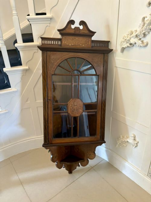 UNUSUAL ANTIQUE VICTORIAN QUALITY INLAID ROSEWOOD HANGING CORNER CABINET - ADDITIONAL PHOTO 5
