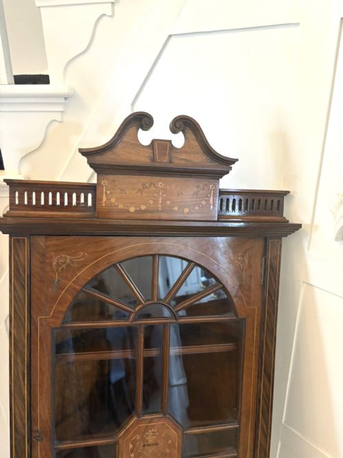 UNUSUAL ANTIQUE VICTORIAN QUALITY INLAID ROSEWOOD HANGING CORNER CABINET - ADDITIONAL PHOTO 6
