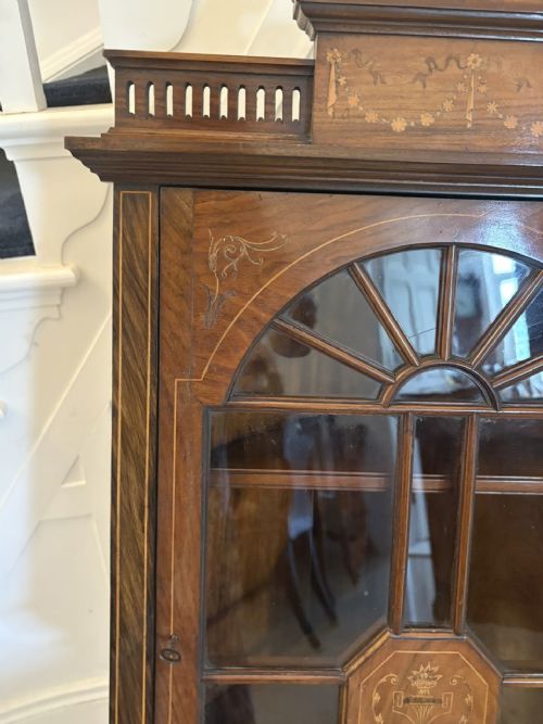UNUSUAL ANTIQUE VICTORIAN QUALITY INLAID ROSEWOOD HANGING CORNER CABINET - ADDITIONAL PHOTO 7