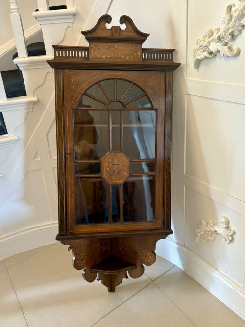 UNUSUAL ANTIQUE VICTORIAN QUALITY INLAID ROSEWOOD HANGING CORNER CABINET - ADDITIONAL PHOTO 9