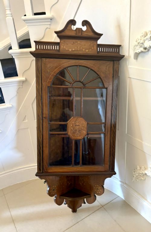 UNUSUAL ANTIQUE VICTORIAN QUALITY INLAID ROSEWOOD HANGING CORNER CABINET - ADDITIONAL PHOTO 10