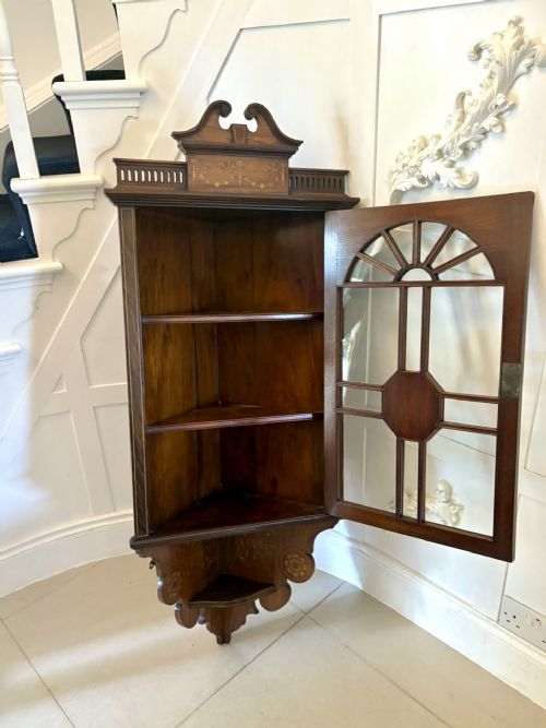 UNUSUAL ANTIQUE VICTORIAN QUALITY INLAID ROSEWOOD HANGING CORNER CABINET - ADDITIONAL PHOTO 12
