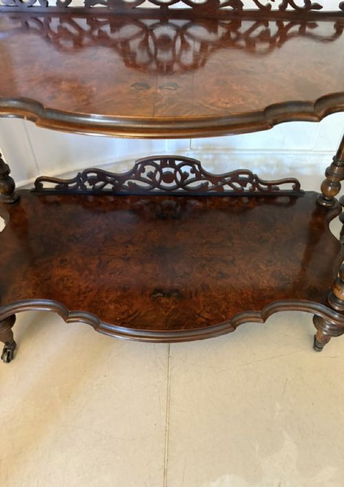 fig 1. Unusual Pair of Antique Victorian Quality Burr Walnut Whatnots
