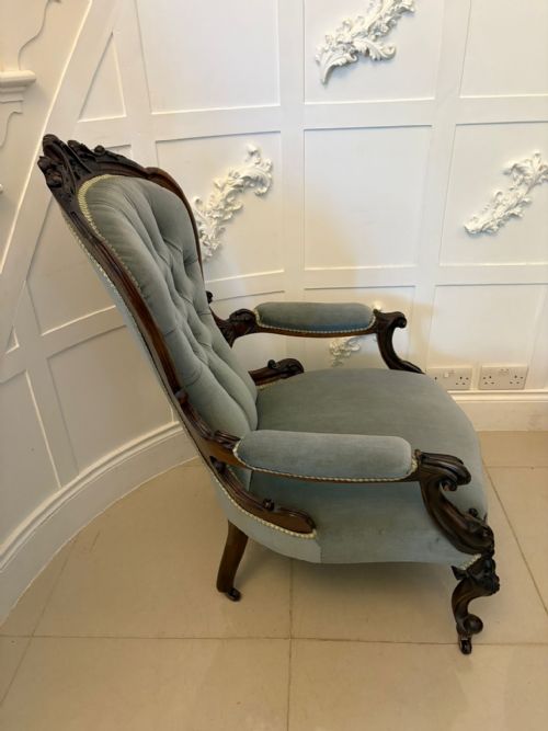 OUTSTANDING QUALITY PAIR OF ANTIQUE VICTORIAN CARVED WALNUT LADIES AND GENTLEMENS CHAIRS - ADDITIONAL PHOTO 2