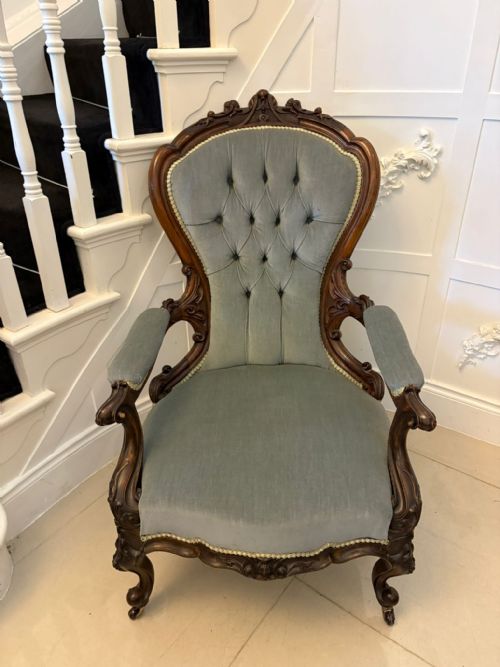 OUTSTANDING QUALITY PAIR OF ANTIQUE VICTORIAN CARVED WALNUT LADIES AND GENTLEMENS CHAIRS - ADDITIONAL PHOTO 3