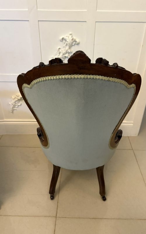 OUTSTANDING QUALITY PAIR OF ANTIQUE VICTORIAN CARVED WALNUT LADIES AND GENTLEMENS CHAIRS - ADDITIONAL PHOTO 4