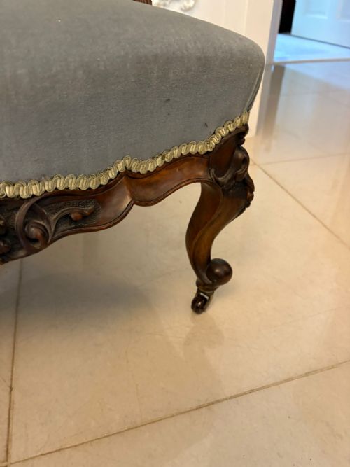 OUTSTANDING QUALITY PAIR OF ANTIQUE VICTORIAN CARVED WALNUT LADIES AND GENTLEMENS CHAIRS - ADDITIONAL PHOTO 5