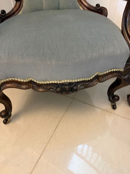 OUTSTANDING QUALITY PAIR OF ANTIQUE VICTORIAN CARVED WALNUT LADIES AND GENTLEMENS CHAIRS - ADDITIONAL PHOTO 12