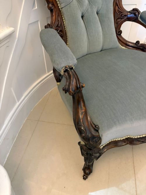 OUTSTANDING QUALITY PAIR OF ANTIQUE VICTORIAN CARVED WALNUT LADIES AND GENTLEMENS CHAIRS - ADDITIONAL PHOTO 15