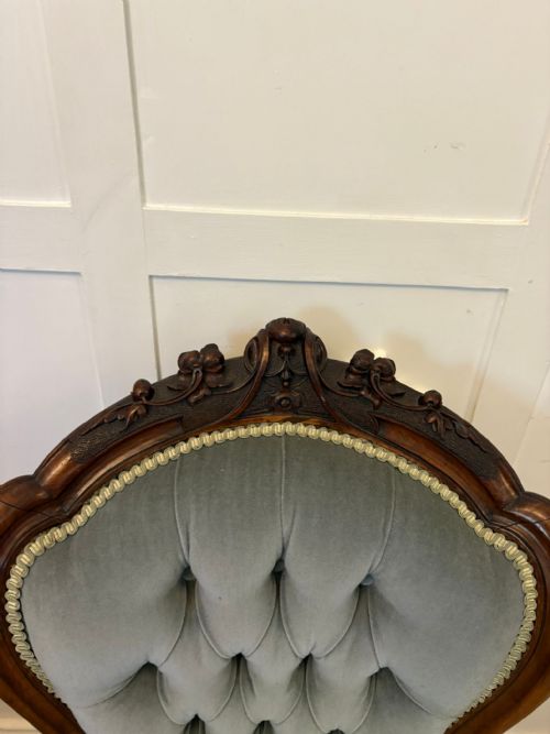 OUTSTANDING QUALITY PAIR OF ANTIQUE VICTORIAN CARVED WALNUT LADIES AND GENTLEMENS CHAIRS - ADDITIONAL PHOTO 17