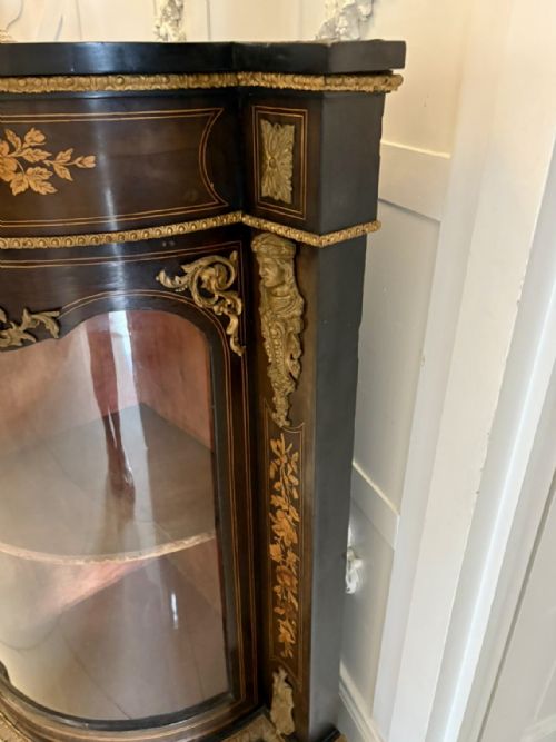 OUTSTANDING QUALITY ANTIQUE VICTORIAN EBONISED AND INLAID FLORAL MARQUETRY CREDENZASIDEBOARD - ADDITIONAL PHOTO 2