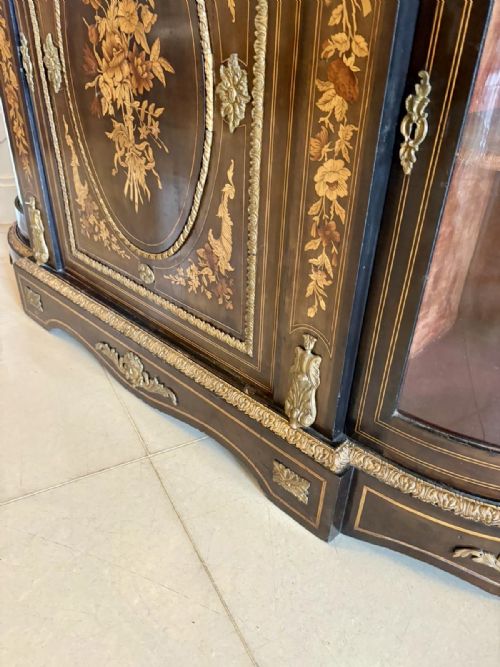 OUTSTANDING QUALITY ANTIQUE VICTORIAN EBONISED AND INLAID FLORAL MARQUETRY CREDENZASIDEBOARD - ADDITIONAL PHOTO 3
