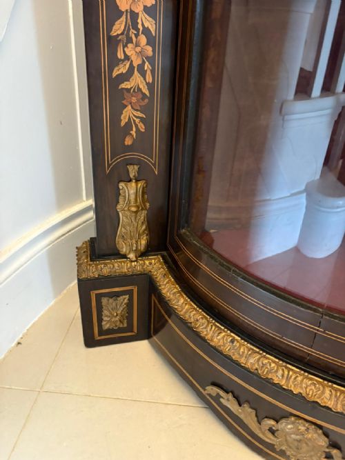 OUTSTANDING QUALITY ANTIQUE VICTORIAN EBONISED AND INLAID FLORAL MARQUETRY CREDENZASIDEBOARD - ADDITIONAL PHOTO 5