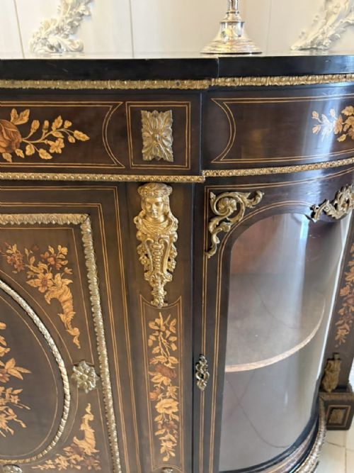 OUTSTANDING QUALITY ANTIQUE VICTORIAN EBONISED AND INLAID FLORAL MARQUETRY CREDENZASIDEBOARD - ADDITIONAL PHOTO 6