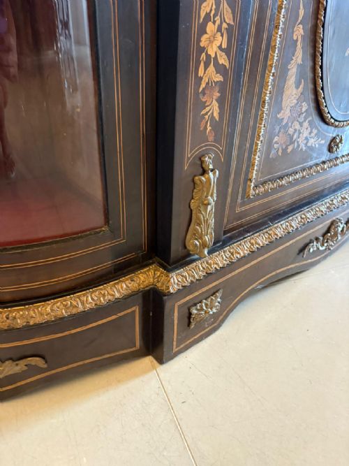 OUTSTANDING QUALITY ANTIQUE VICTORIAN EBONISED AND INLAID FLORAL MARQUETRY CREDENZASIDEBOARD - ADDITIONAL PHOTO 7