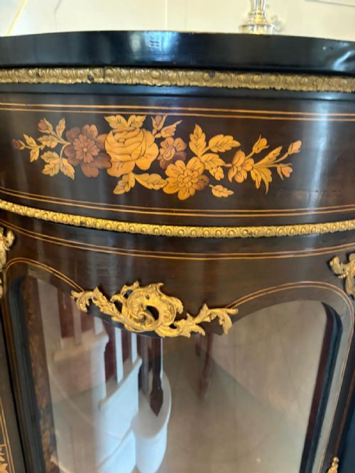 OUTSTANDING QUALITY ANTIQUE VICTORIAN EBONISED AND INLAID FLORAL MARQUETRY CREDENZASIDEBOARD - ADDITIONAL PHOTO 8