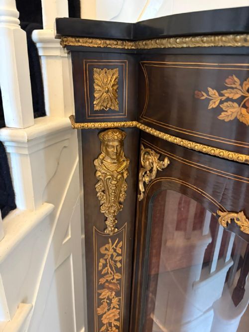 OUTSTANDING QUALITY ANTIQUE VICTORIAN EBONISED AND INLAID FLORAL MARQUETRY CREDENZASIDEBOARD - ADDITIONAL PHOTO 9