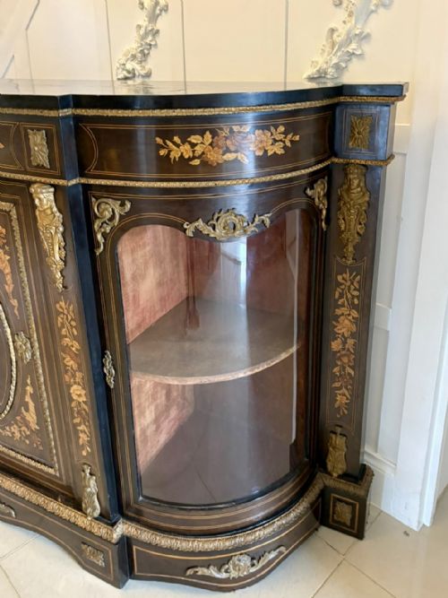 OUTSTANDING QUALITY ANTIQUE VICTORIAN EBONISED AND INLAID FLORAL MARQUETRY CREDENZASIDEBOARD - ADDITIONAL PHOTO 11